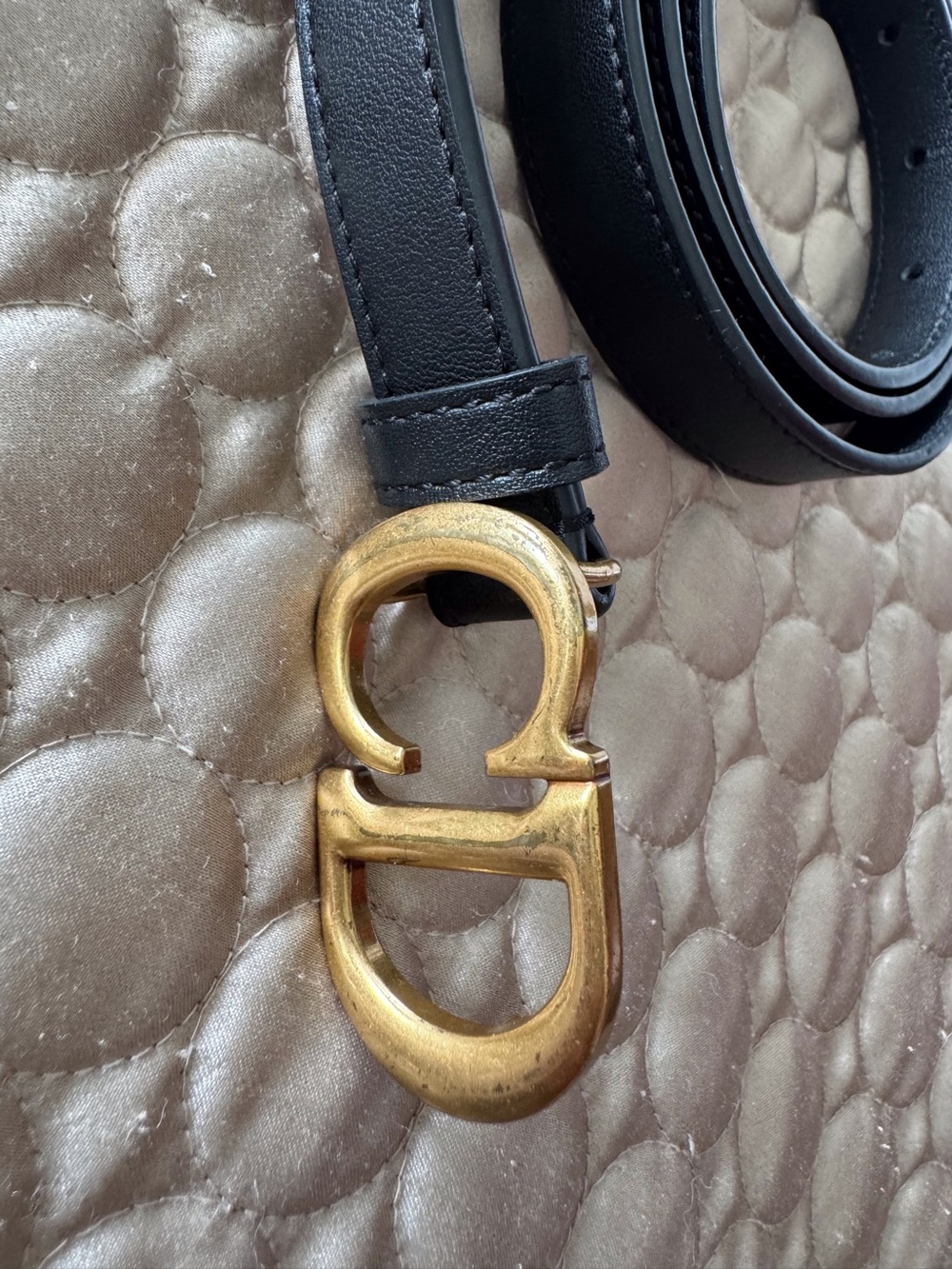 Fashion Designer Black Leather Belt with Gold Double-Buckle - Picture 5 of 11